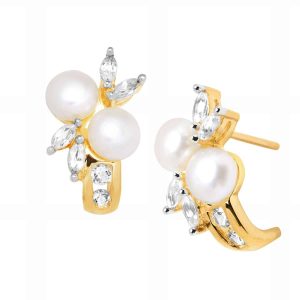 Pearl & 1/2 ct White Sapphire ‘J’ Earrings