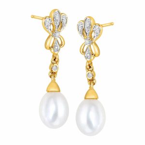 Pearl Baroque Drop Earrings with Diamonds