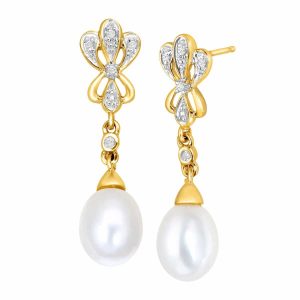 Pearl Baroque Drop Earrings with Diamonds
